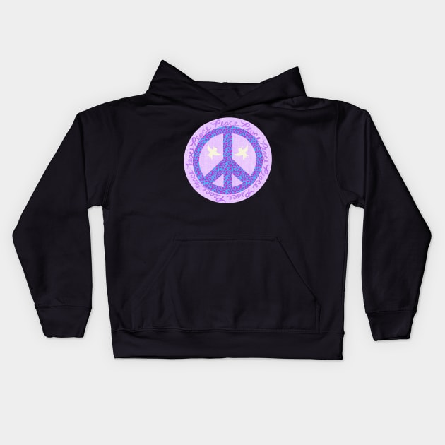 Peace Pink Blue Violet with Leaves and Doves Kids Hoodie by Rosemarie Guieb Designs